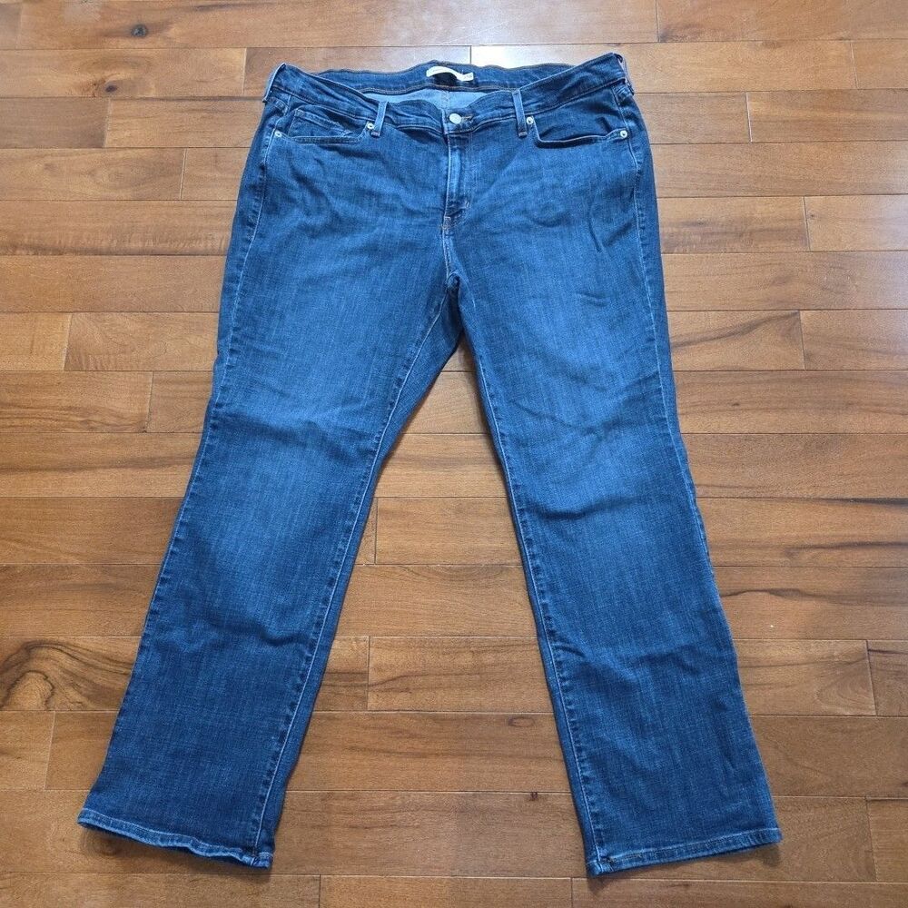 WOMENS LEVI STRAUSS CO CLASSIC STRAIGHT BLUE DENIM STRETCH JEAN SZ 20W SHORT
